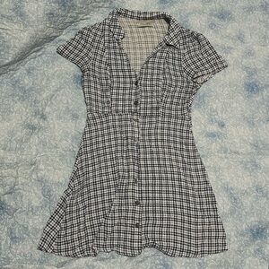 urban outfitters blue and white plaid button up mini dress